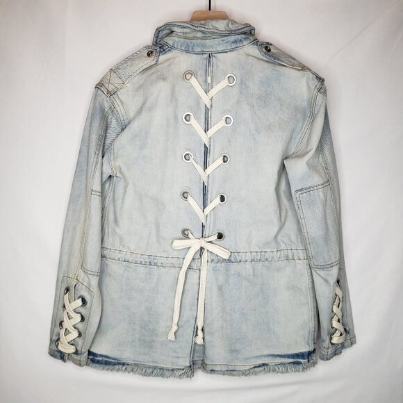 Free People Military Lace Up Back Denim Jacket XS Coat Jean - Picture 8 of 12